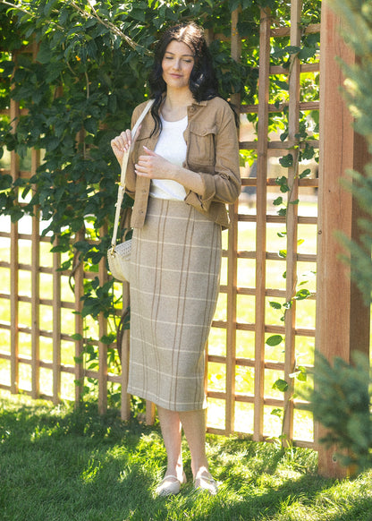 Calista Plaid Wool Midi Pencil Skirt IC Skirts