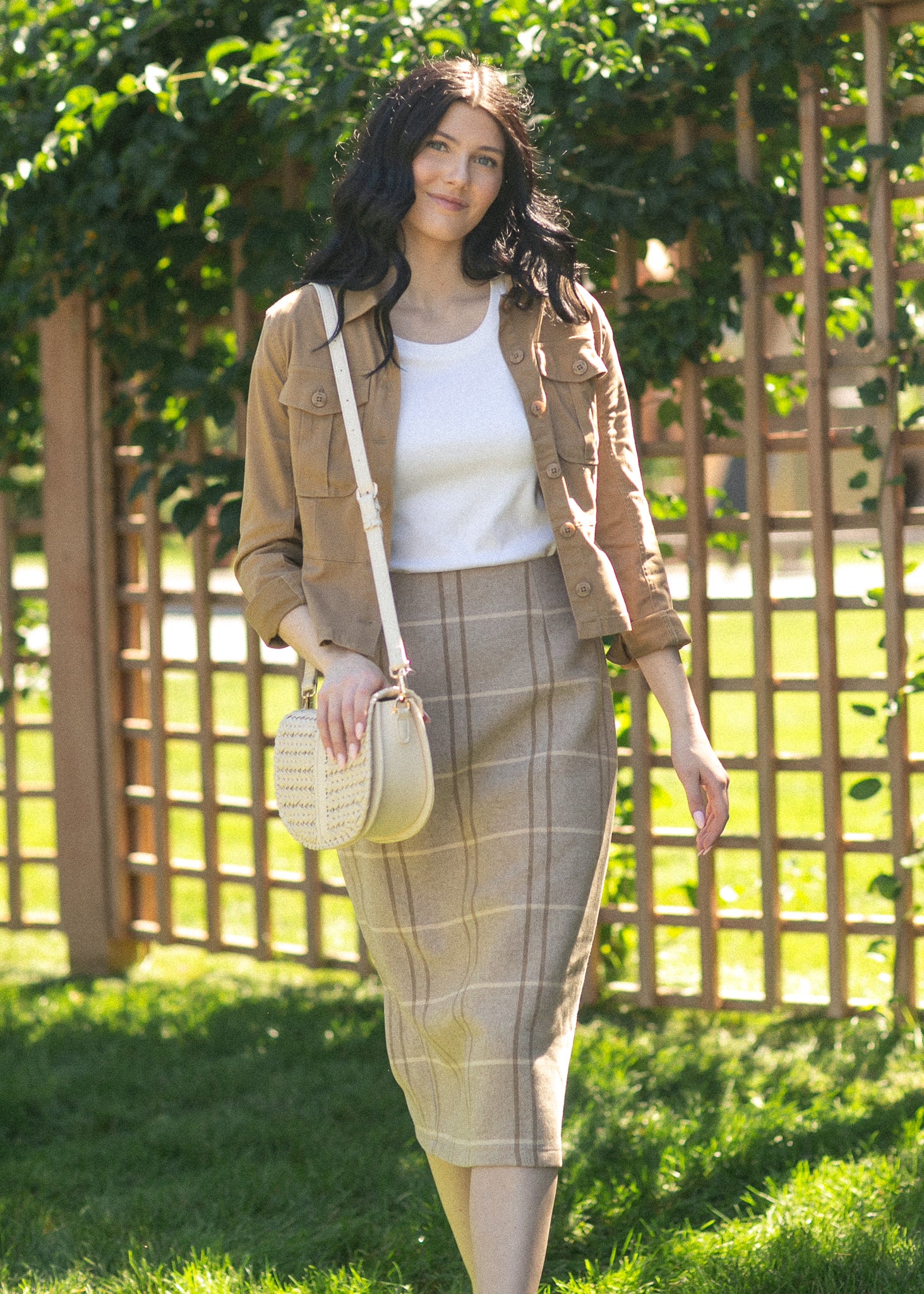 Calista Plaid Wool Midi Pencil Skirt IC Skirts