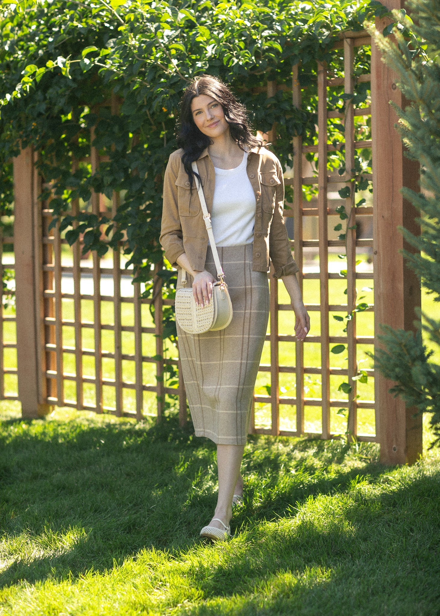 Calista Plaid Wool Midi Pencil Skirt – Inherit