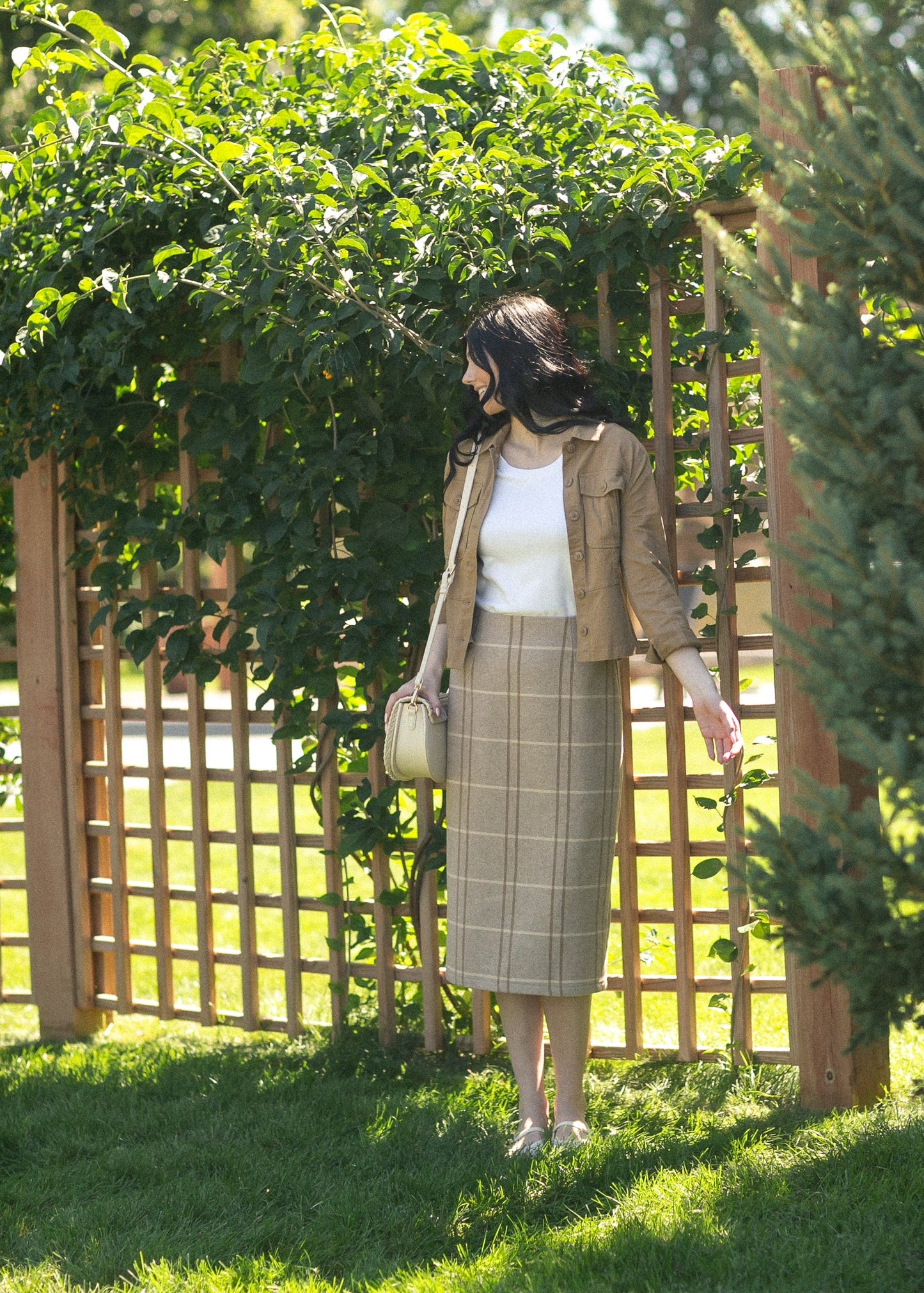 Calista Plaid Wool Midi Pencil Skirt IC Skirts