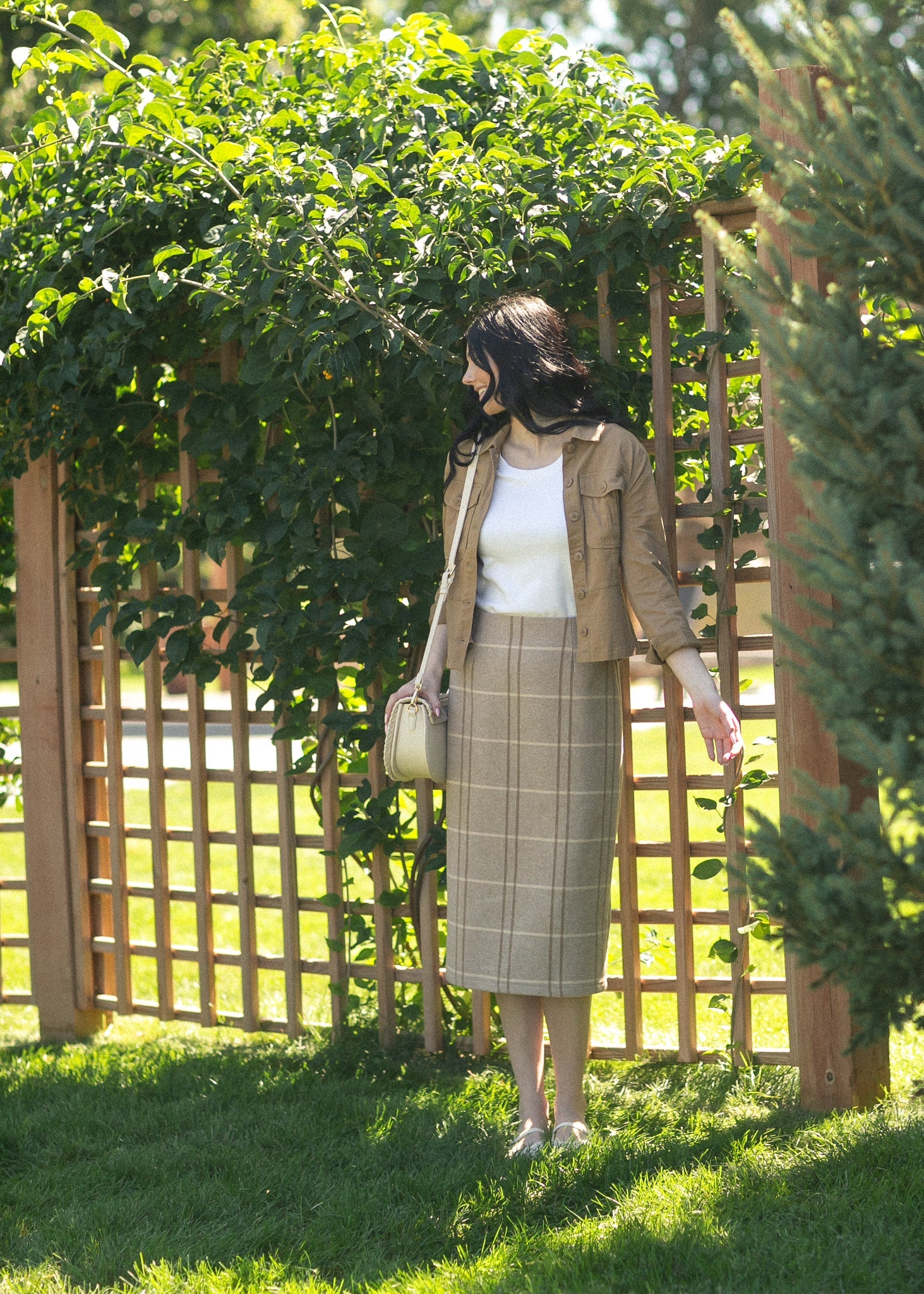 Calista Plaid Wool Midi Pencil Skirt IC Skirts
