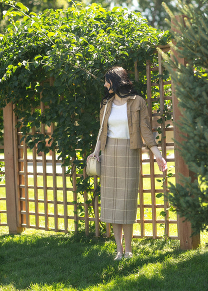 Calista Plaid Wool Midi Pencil Skirt IC Skirts