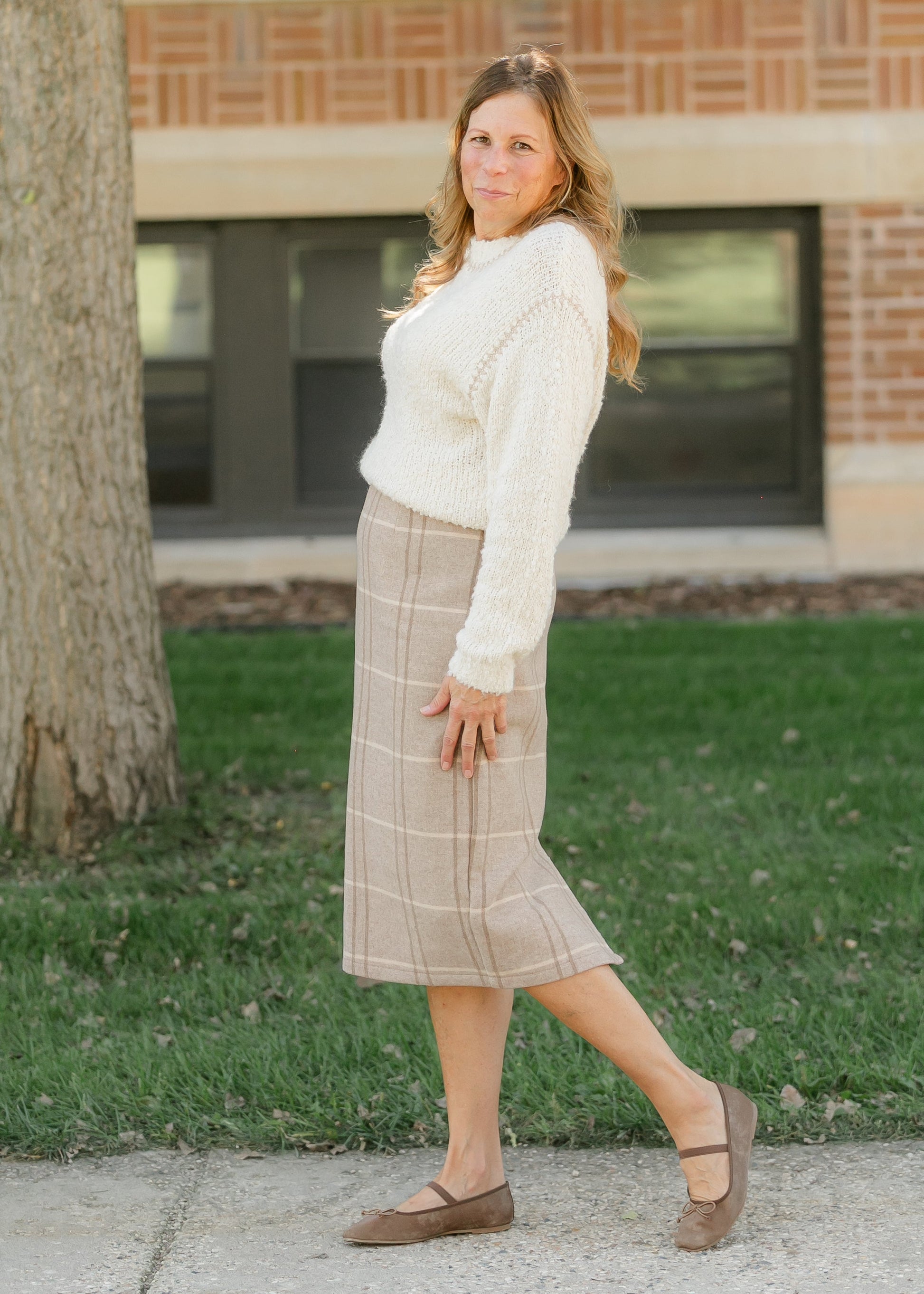 Calista Plaid Wool Midi Pencil Skirt IC Skirts