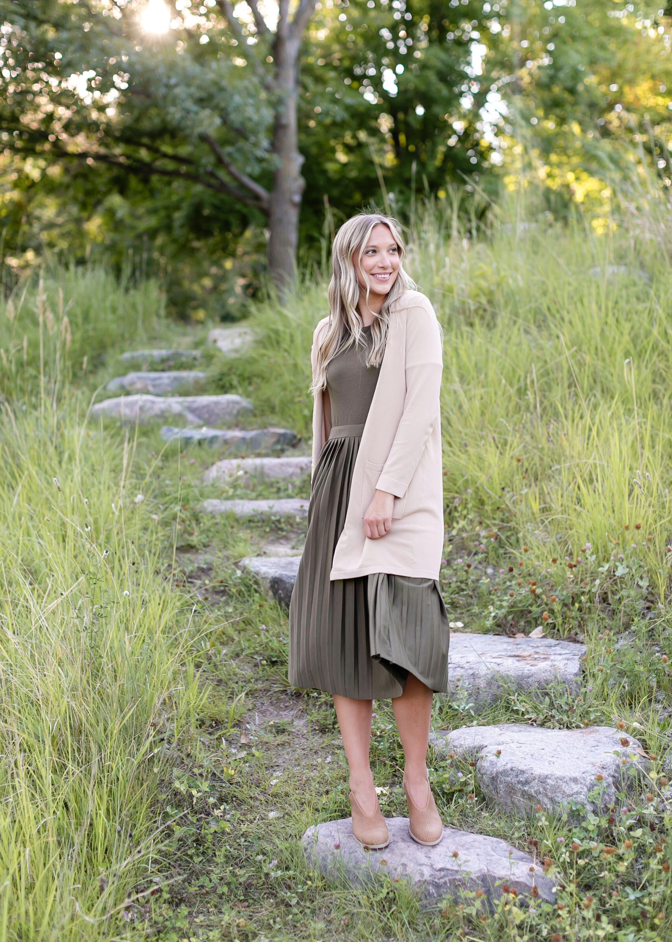 olive green dress with cardigan The Winona Cardigan