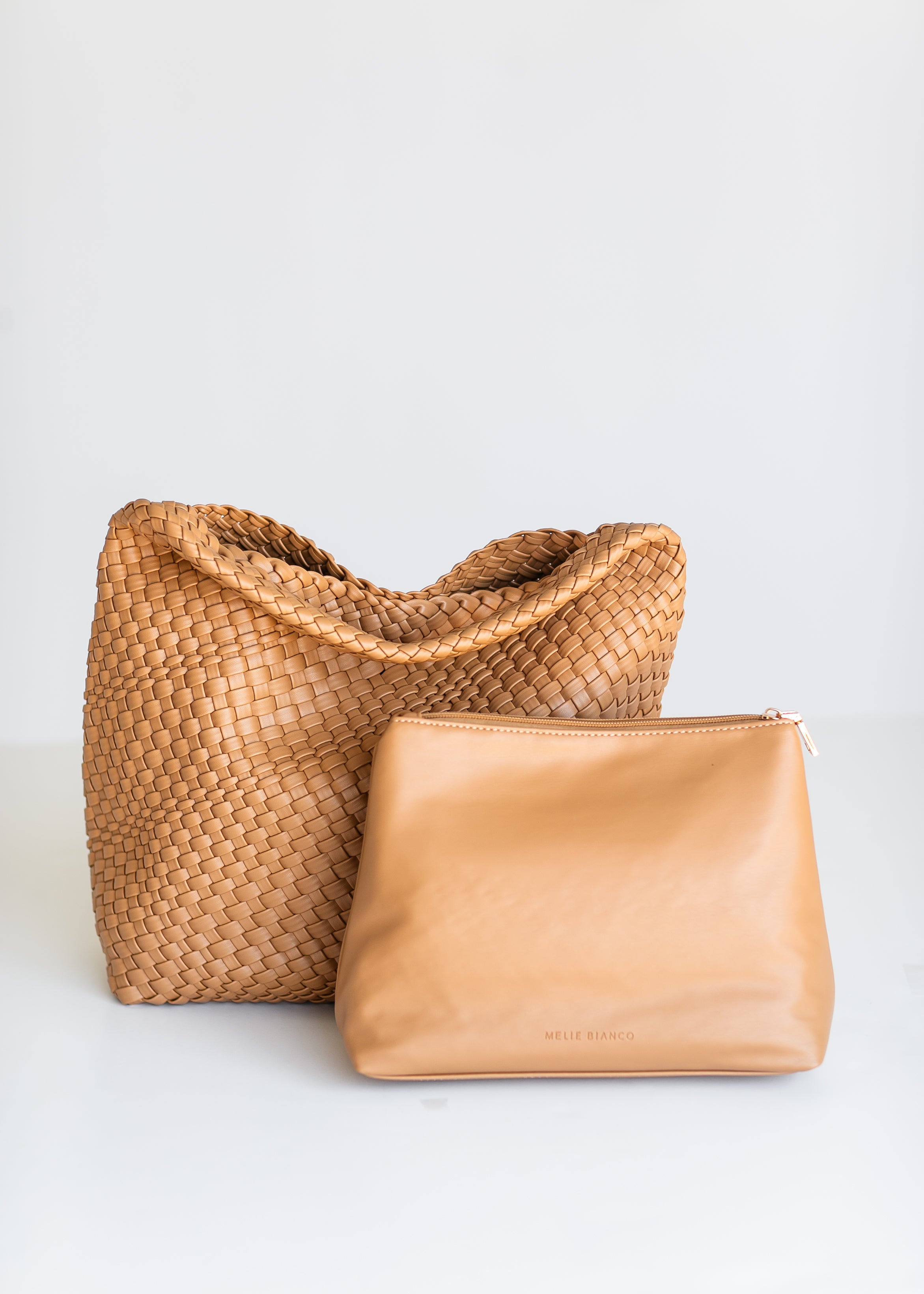 Camel Large Woven Vegan Leather Shoulder Bag – Inherit