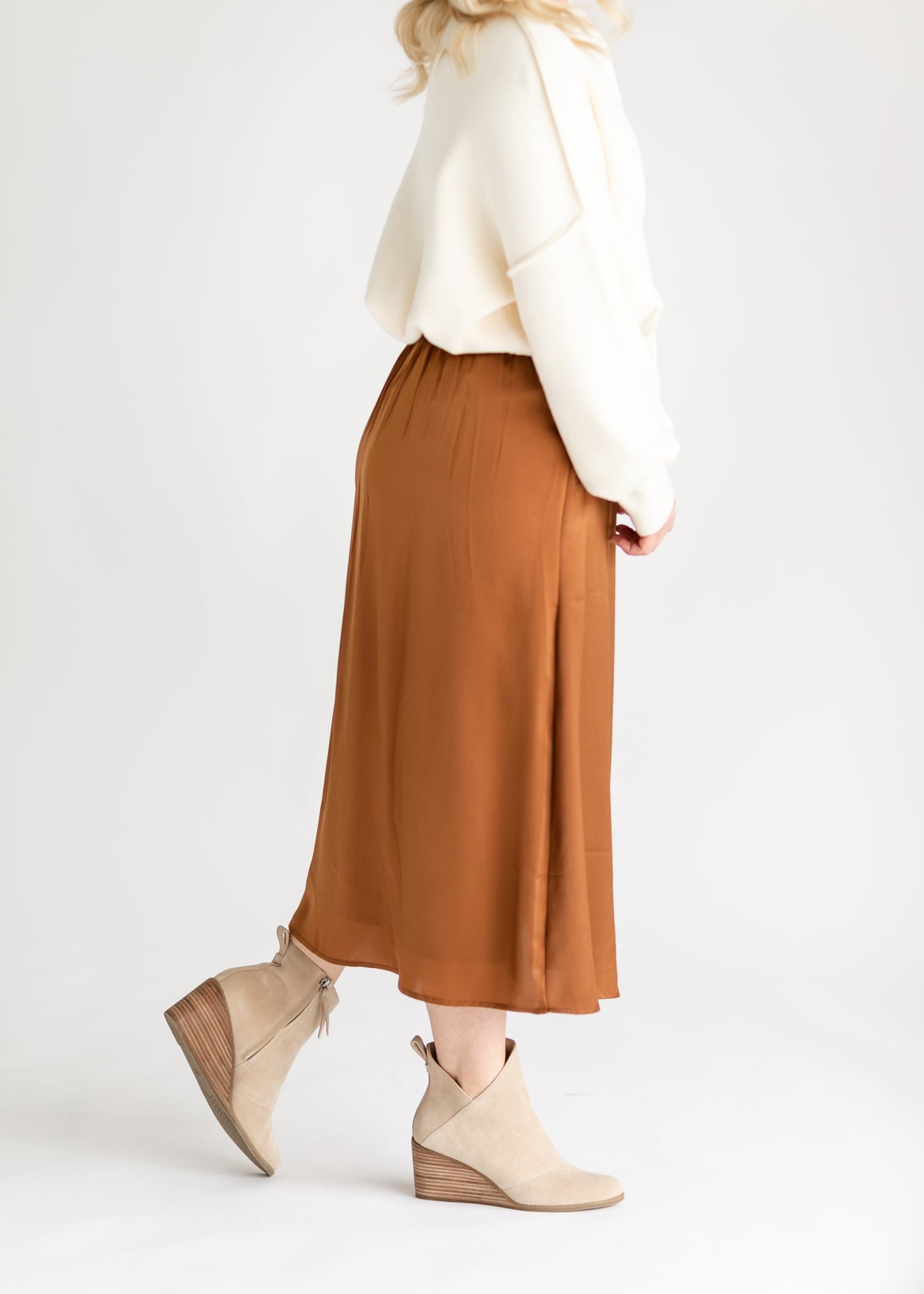 Camel Satin Midi Skirt FF Skirts
