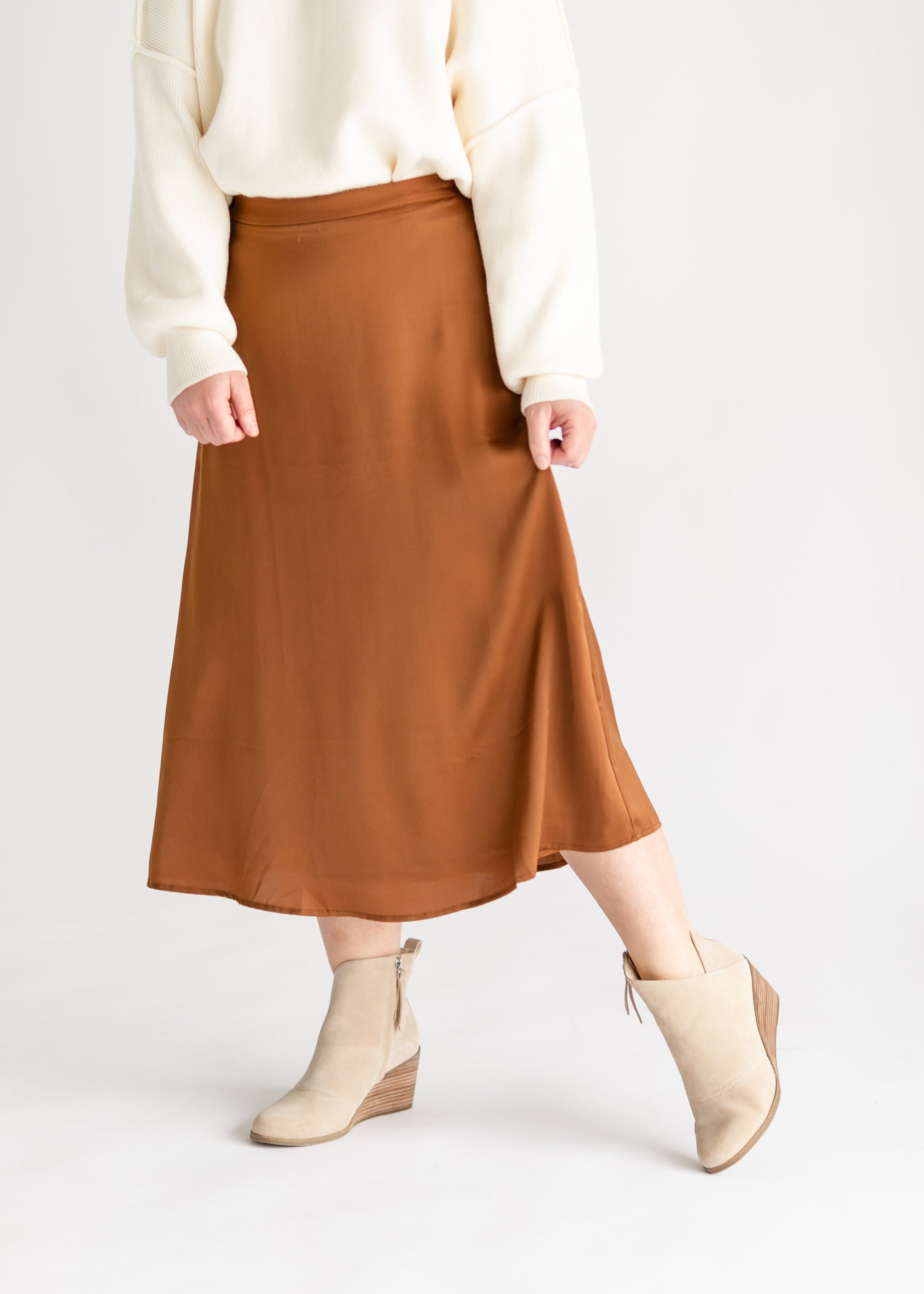 Camel Satin Midi Skirt FF Skirts