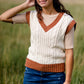 Camel Trimmed V Neck Sweater Vest - FINAL SALE FF Tops