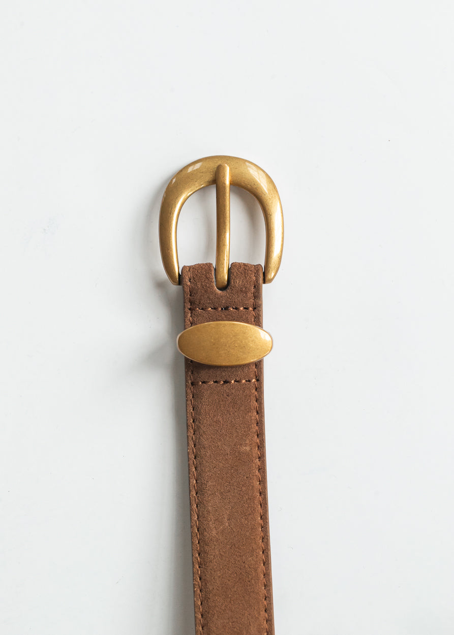 Caramel Suede Gold Buckle Belt Accessory S
