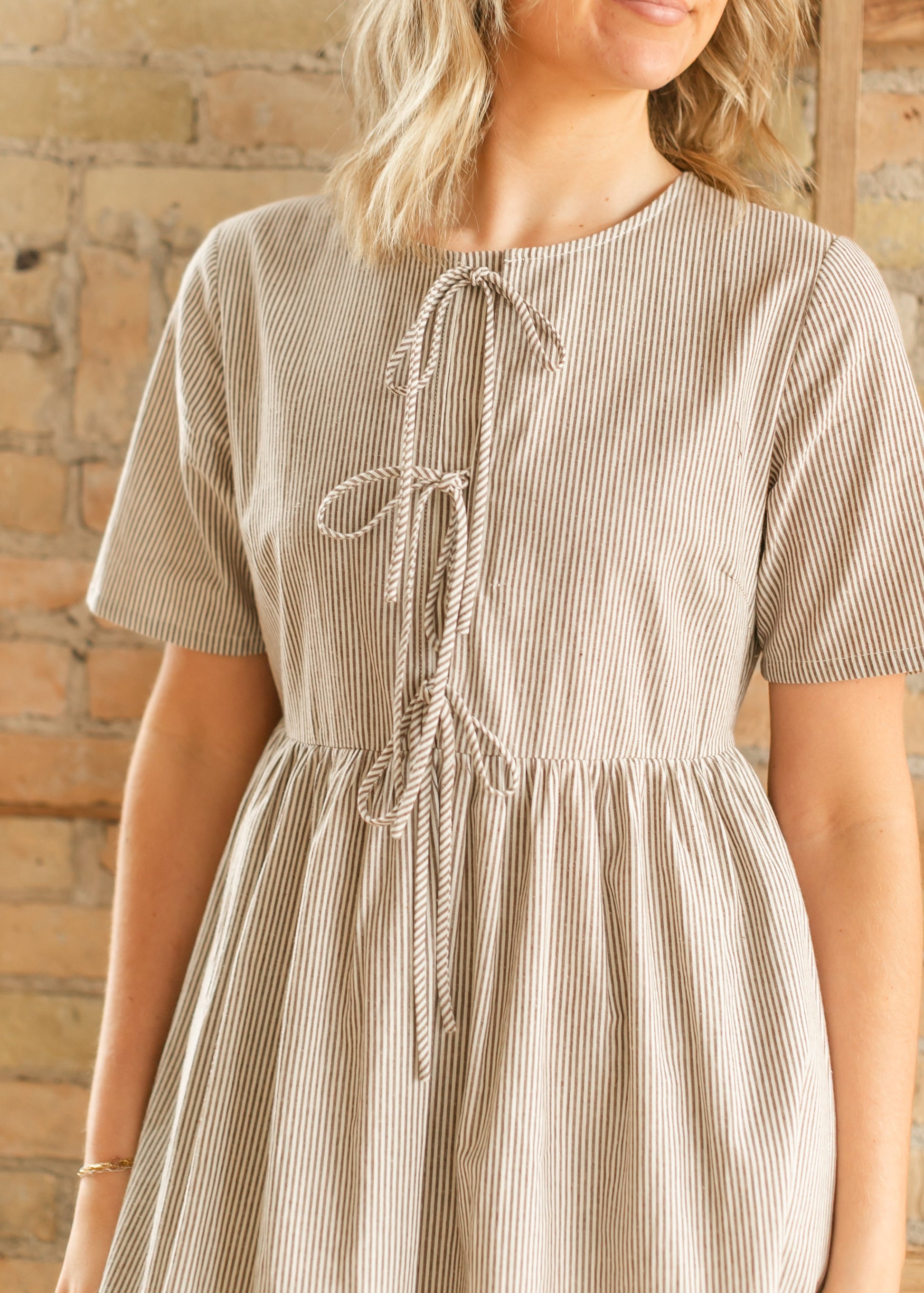 Carter Striped Front Tie Short Sleeve Maxi Dress FF Dresses