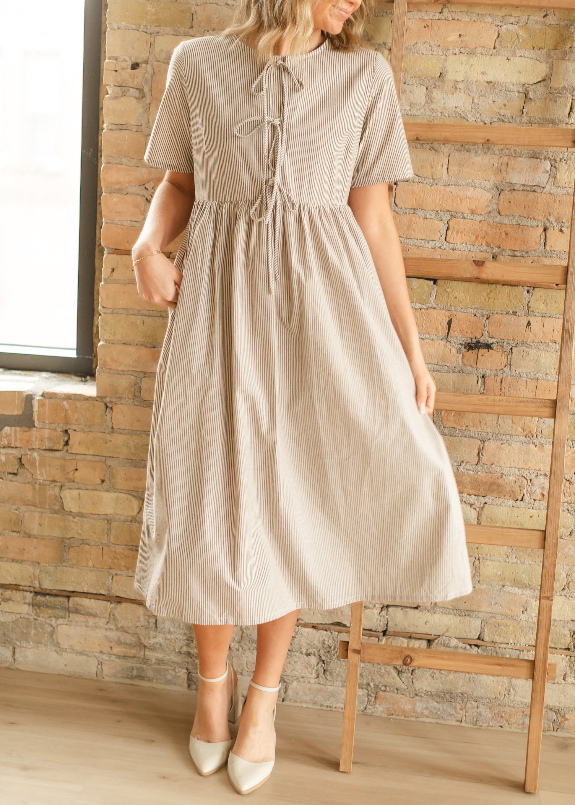 Carter Striped Front Tie Short Sleeve Maxi Dress FF Dresses