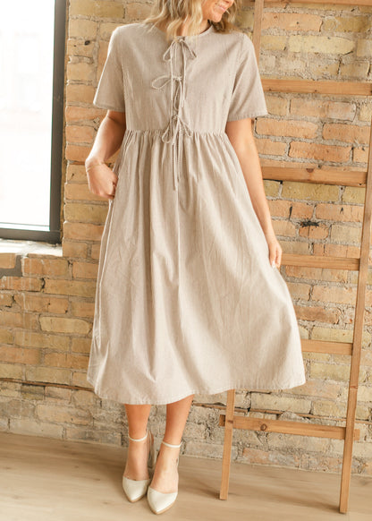 Carter Striped Front Tie Short Sleeve Maxi Dress FF Dresses