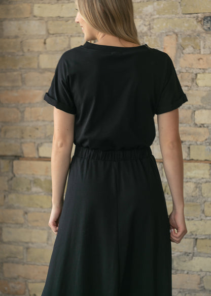 Casey Black Cap Sleeve Midi Dress IC Dresses