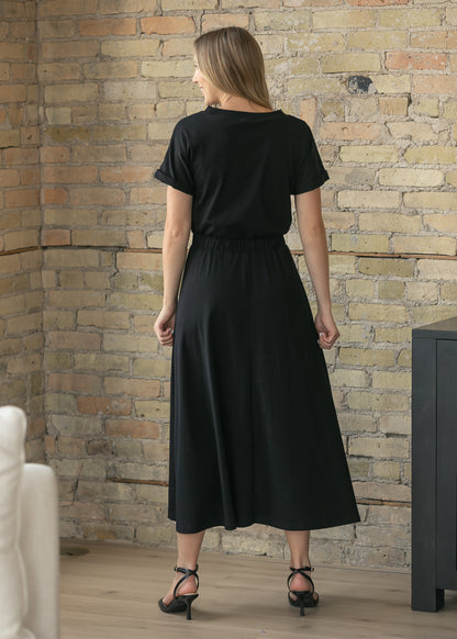 Casey Black Cap Sleeve Midi Dress IC Dresses