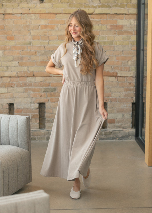Casey Cap Sleeve Midi Dress IC Dresses Taupe