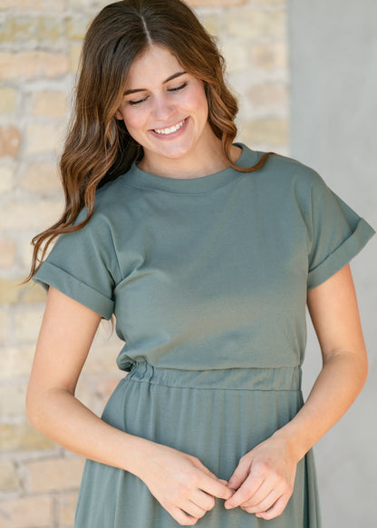Casey Teal Cap Sleeve Midi Dress IC Dresses
