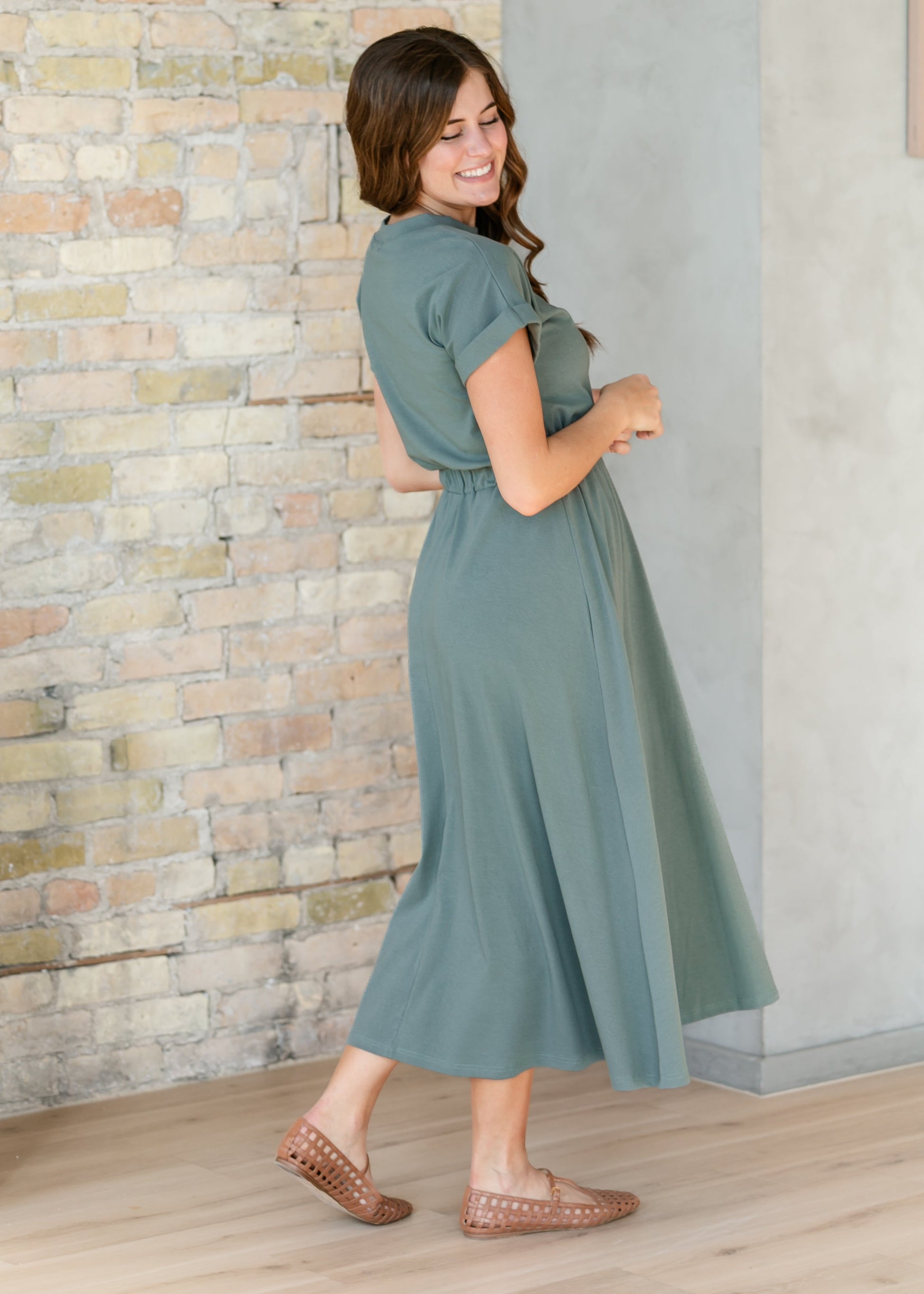 Casey Teal Cap Sleeve Midi Dress, Small