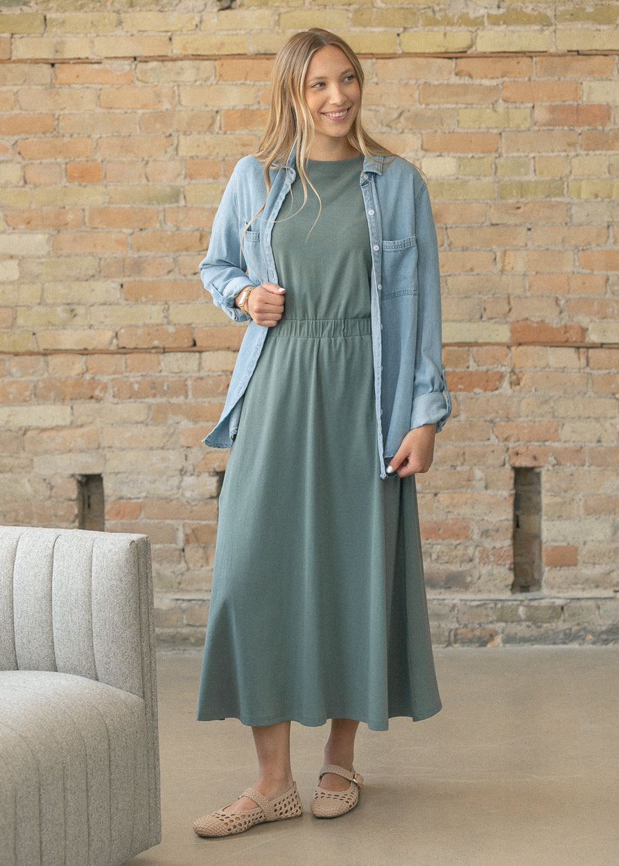Casey Teal Cap Sleeve Midi Dress IC Dresses