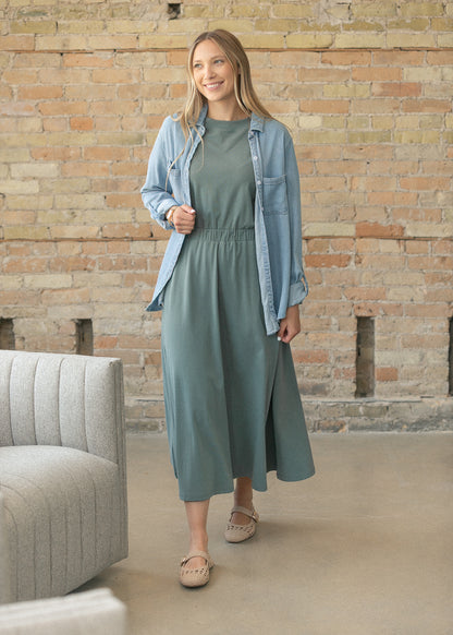 Casey Teal Cap Sleeve Midi Dress IC Dresses