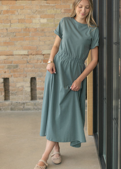 Casey Teal Cap Sleeve Midi Dress IC Dresses
