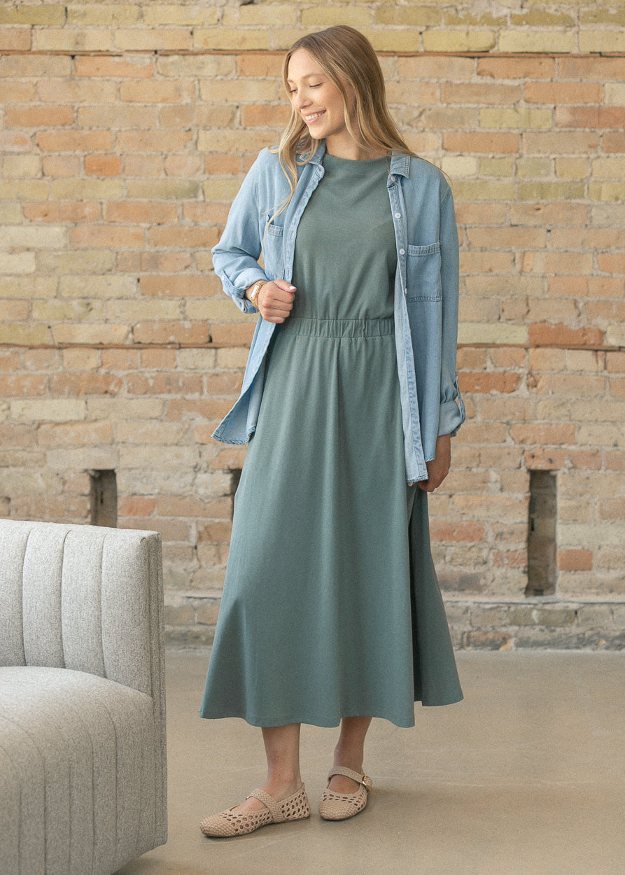 Casey Teal Cap Sleeve Midi Dress IC Dresses