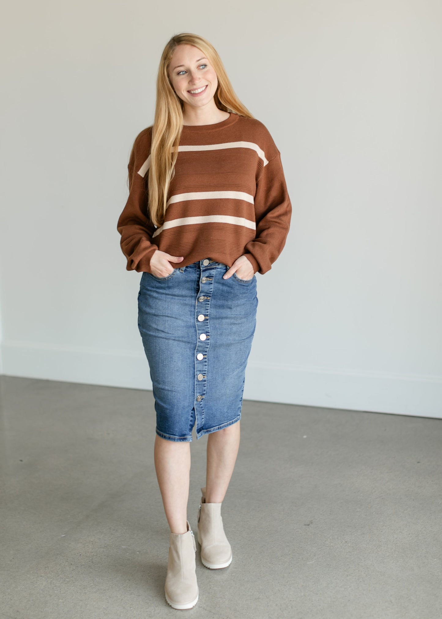 Cassidy Striped Knit Sweater FF Tops