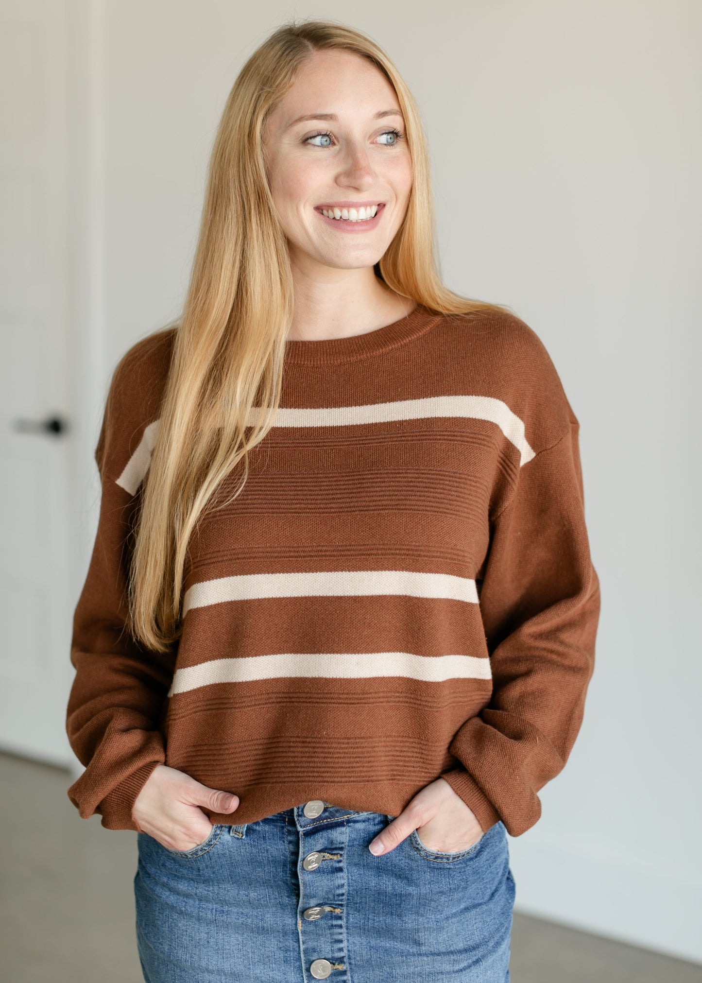 Cassidy Striped Knit Sweater FF Tops