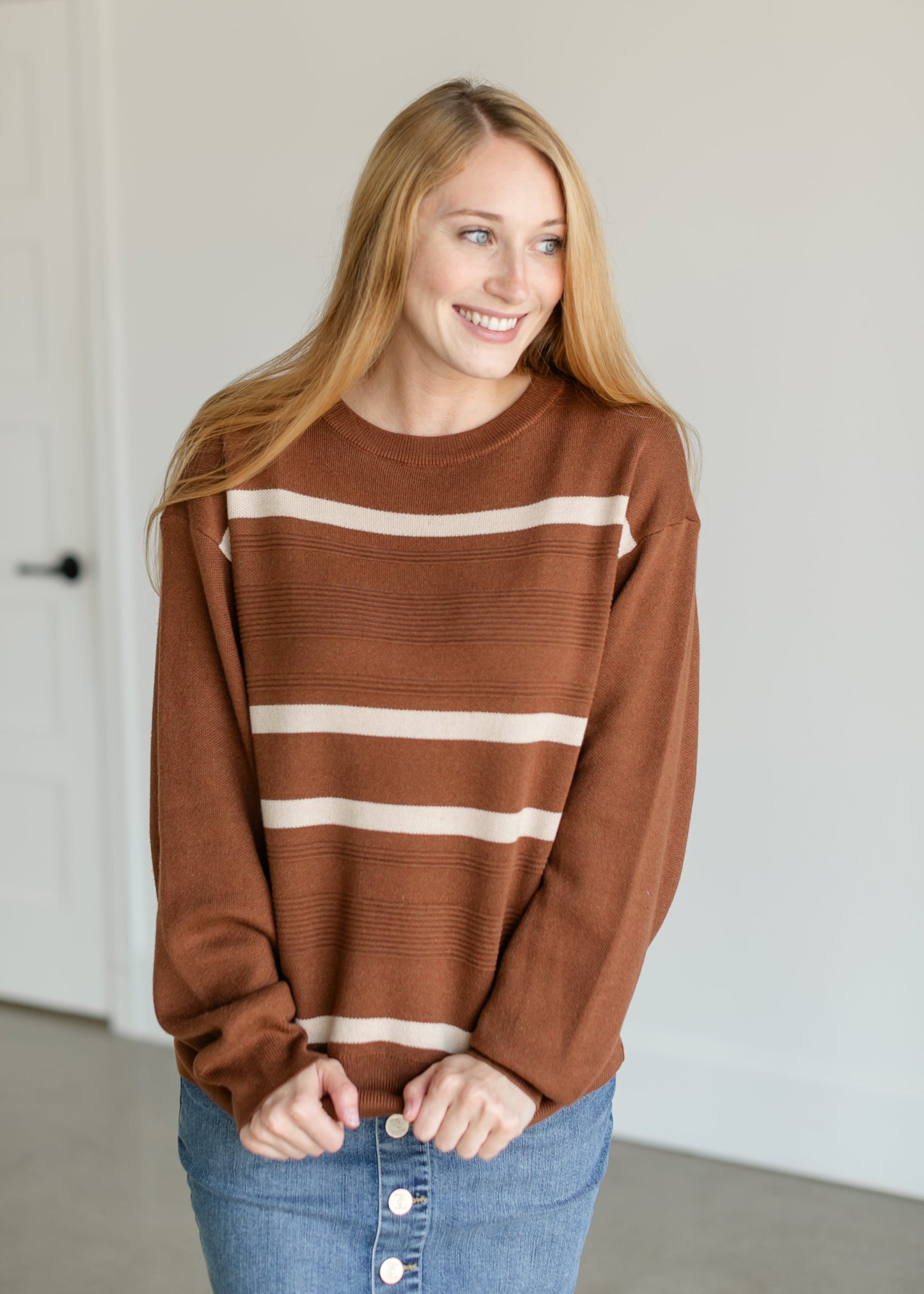 Cassidy Striped Knit Sweater FF Tops