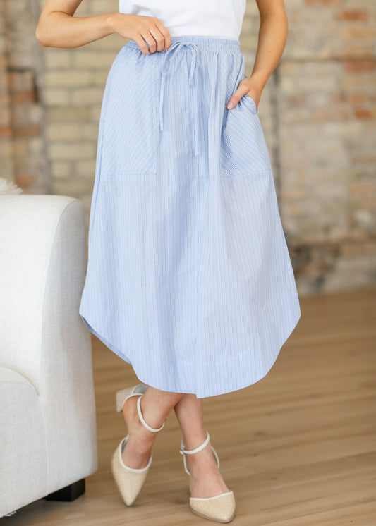 Cece Stripe Poplin Midi Skirt FF Skirts