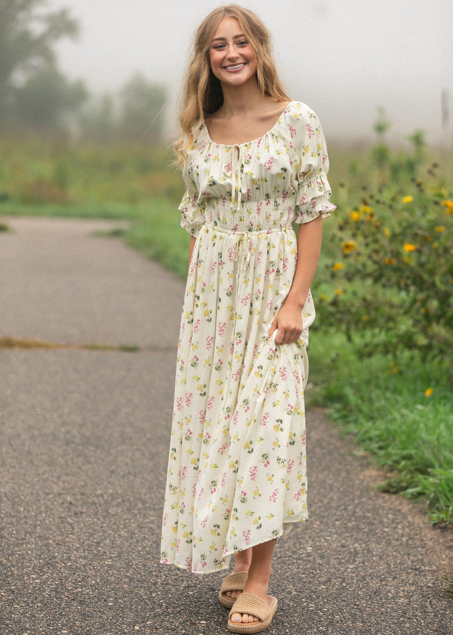 spring flower dresses Dress Drawstring elastic waist Spring Florals Dress (Women) (FINAL