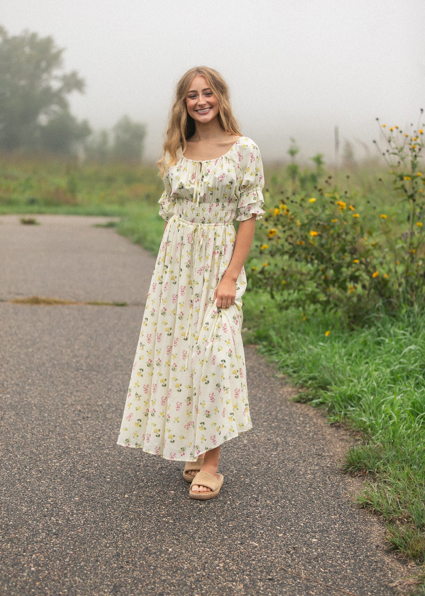 spring flower dresses Mia Belle Girls | Floral Ruffle Dress Watercolor floral print Celine Puff Sleeve Floral Maxi