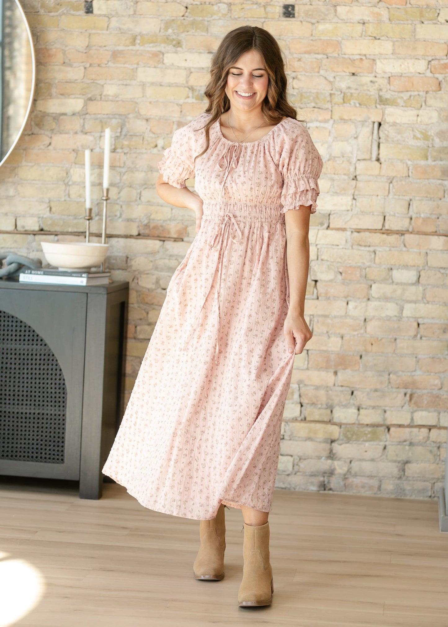 Celine Puff Sleeve Pink Floral Maxi Dress IC Dresses