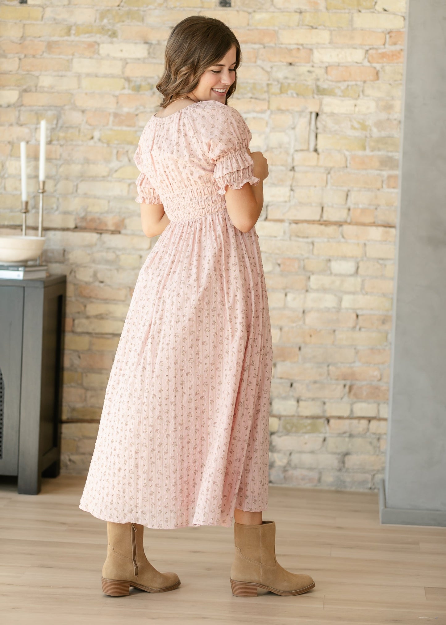 Celine Puff Sleeve Pink Floral Maxi Dress IC Dresses