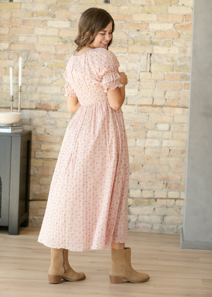 Celine Puff Sleeve Pink Floral Maxi Dress IC Dresses