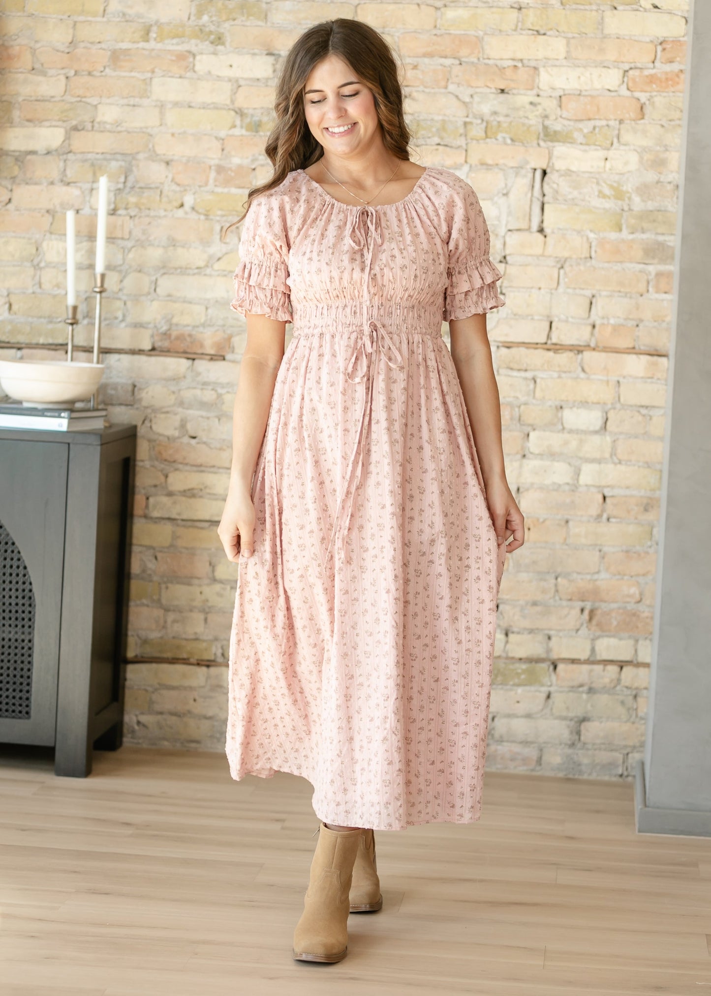 Celine Puff Sleeve Pink Floral Maxi Dress IC Dresses