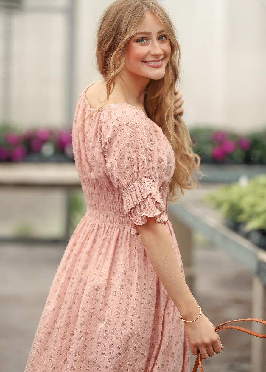 Celine Puff Sleeve Pink Floral Maxi Dress IC Dresses