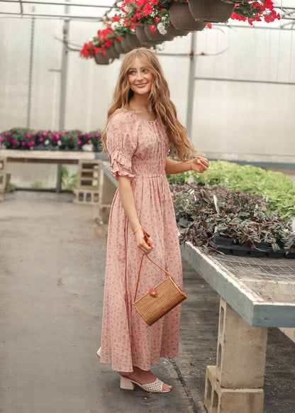 Celine Puff Sleeve Pink Floral Maxi Dress IC Dresses