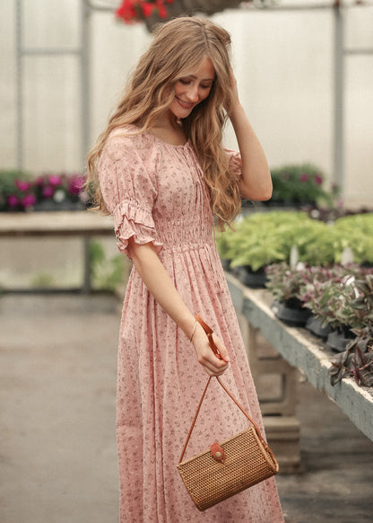 Celine Puff Sleeve Pink Floral Maxi Dress IC Dresses
