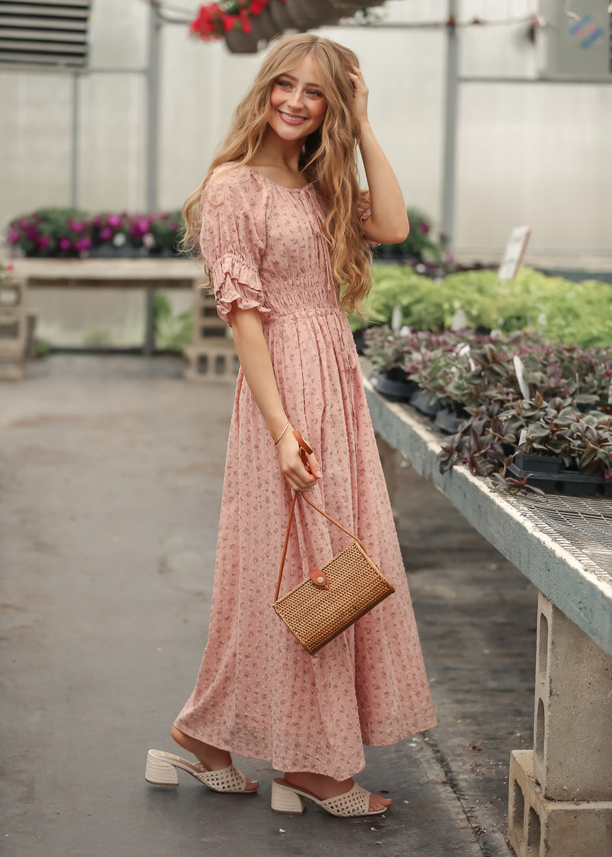 Celine Puff Sleeve Pink Floral Maxi Dress, XX Large