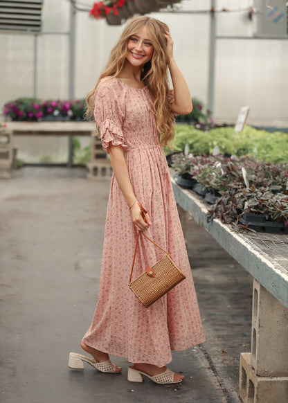 Celine Puff Sleeve Pink Floral Maxi Dress IC Dresses