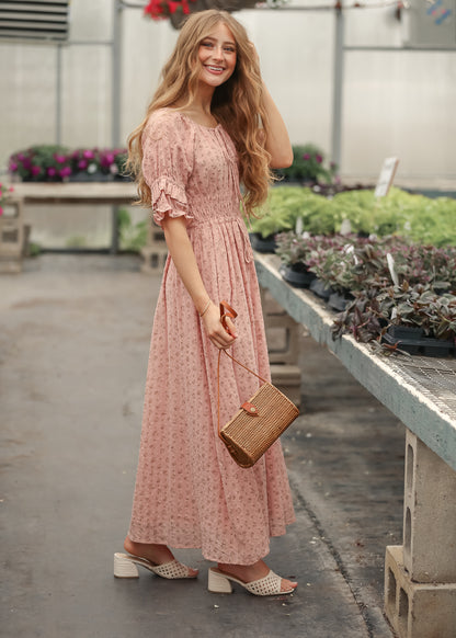 Celine Puff Sleeve Pink Floral Maxi Dress IC Dresses