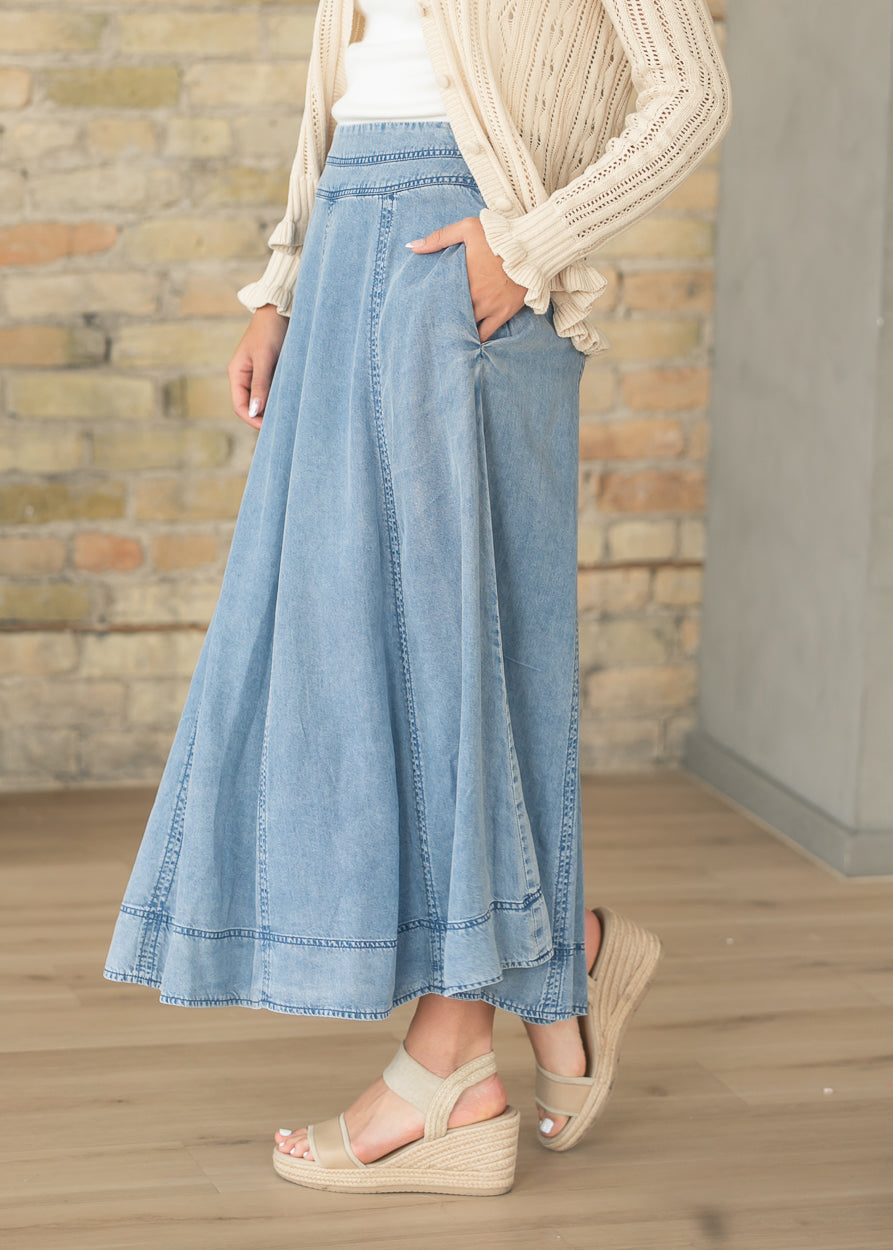 Chambray A-line Paneled Maxi Skirt – Inherit Co.