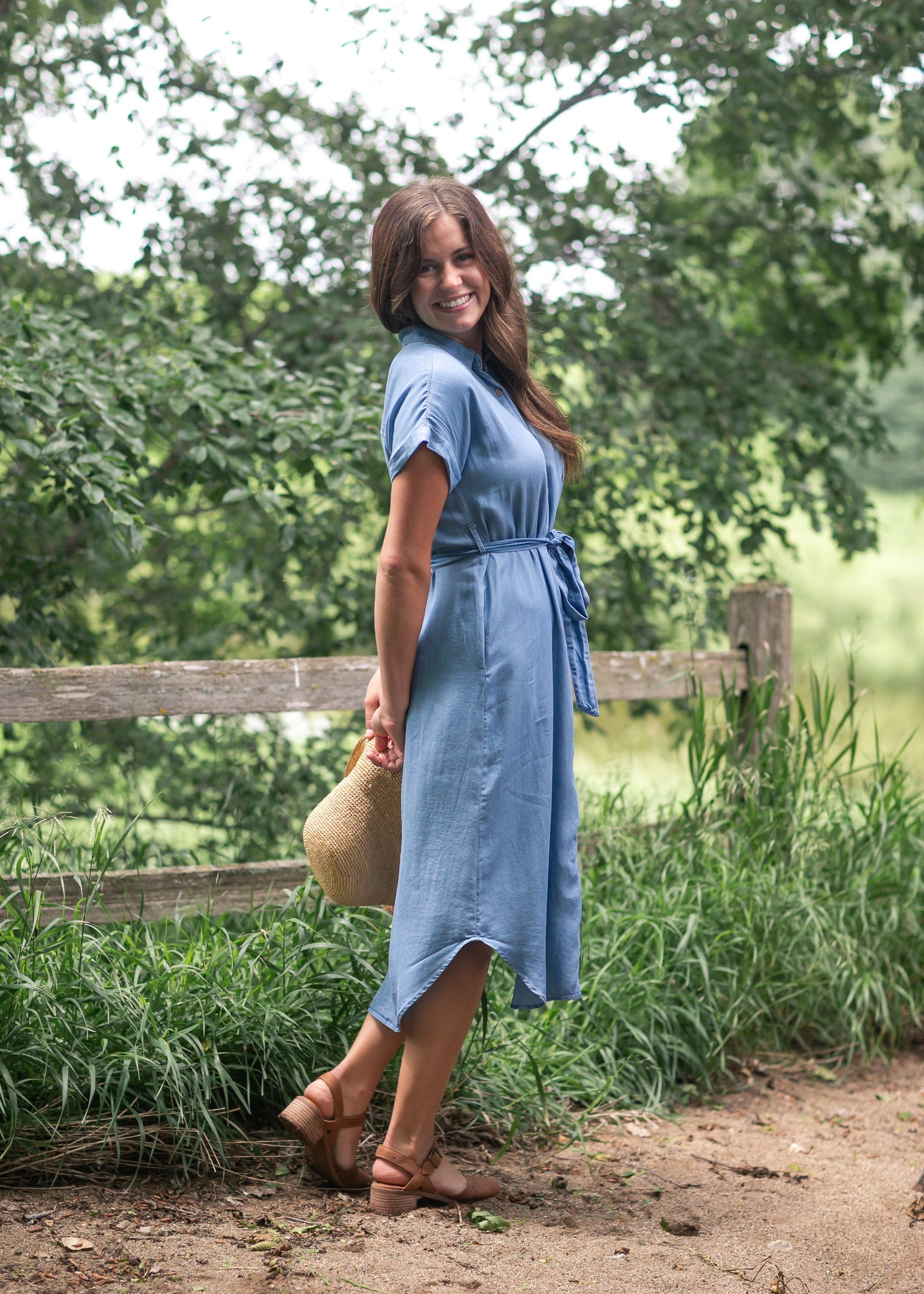 Chambray Belted Shirt Dress L Chambray Belted Shirt Dress L