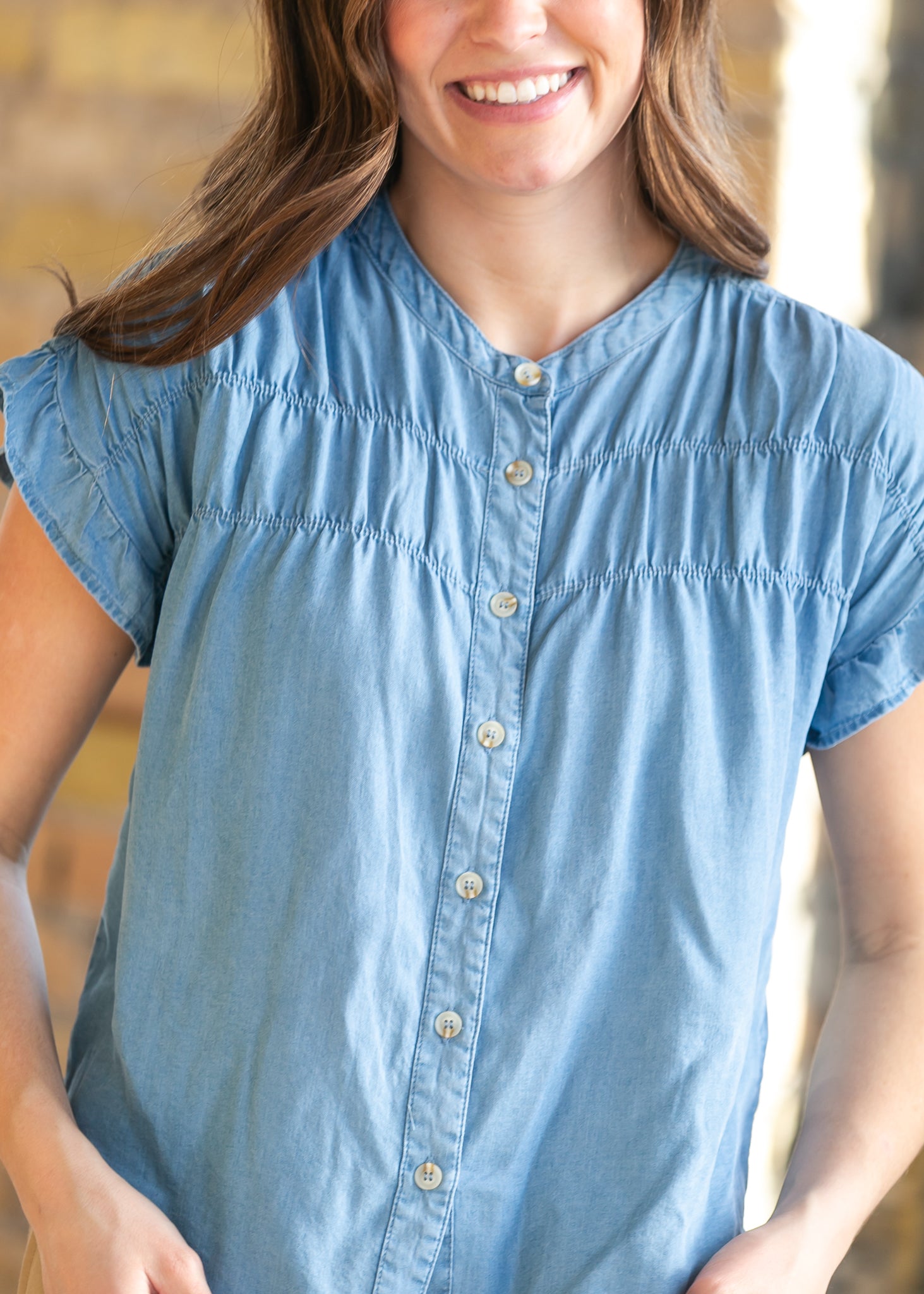 Chambray Button Front Top FF Tops