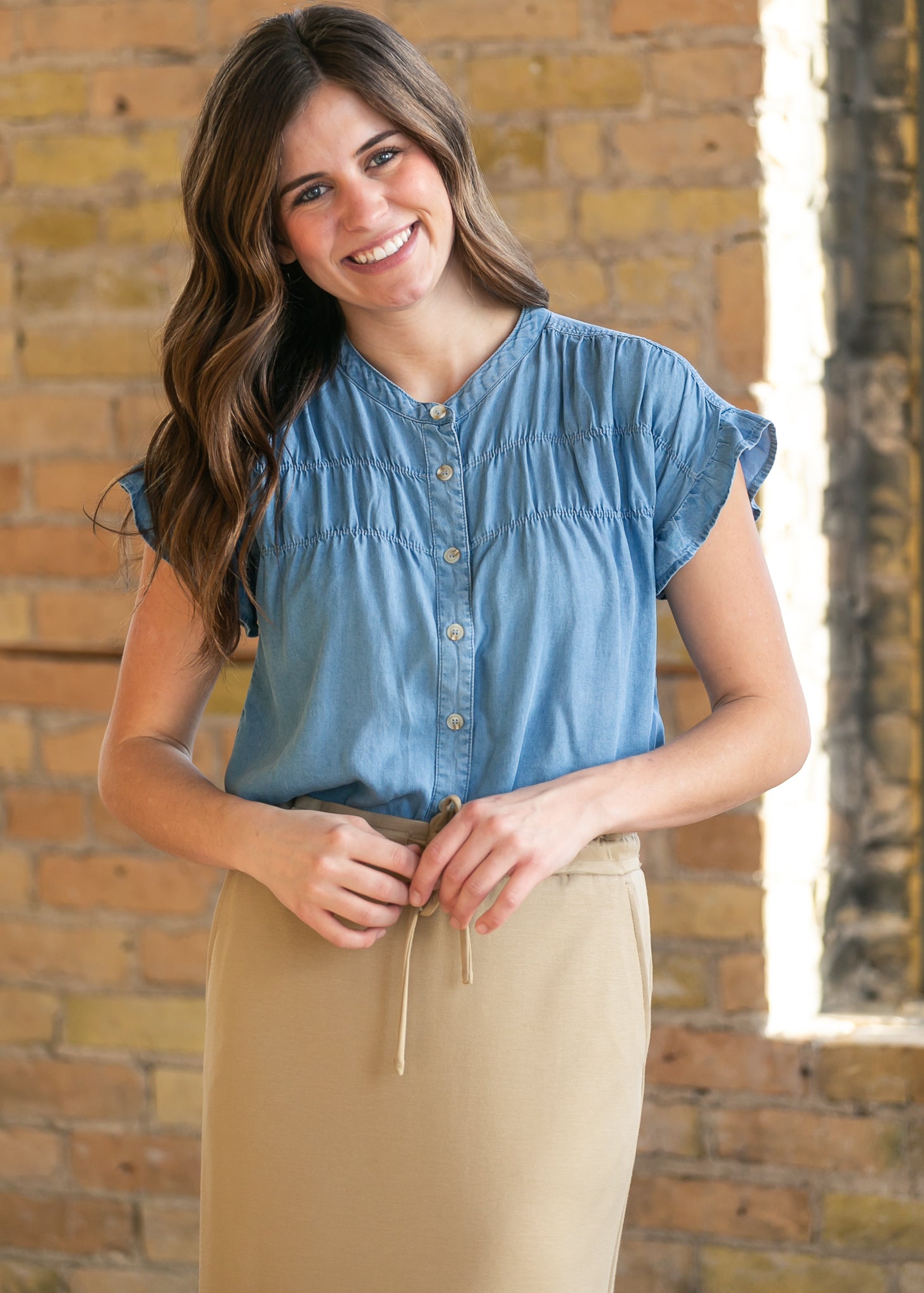 Chambray Button Front Top FF Tops