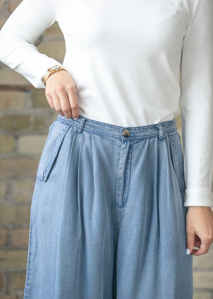 Chambray Knee-Length Wide-Leg Culottes FF Pants