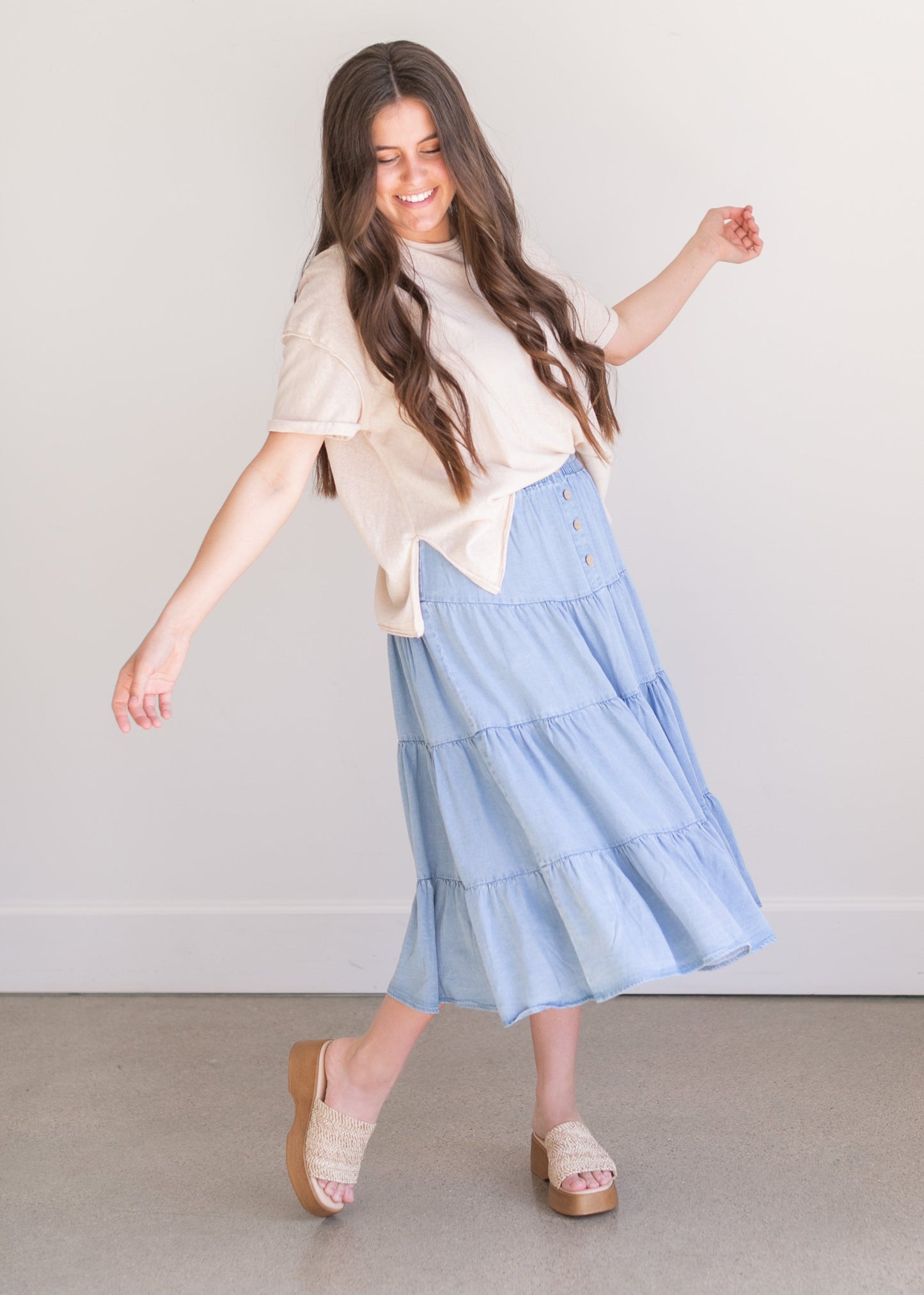 Tiered Chambray Skirt - Ready to Wear