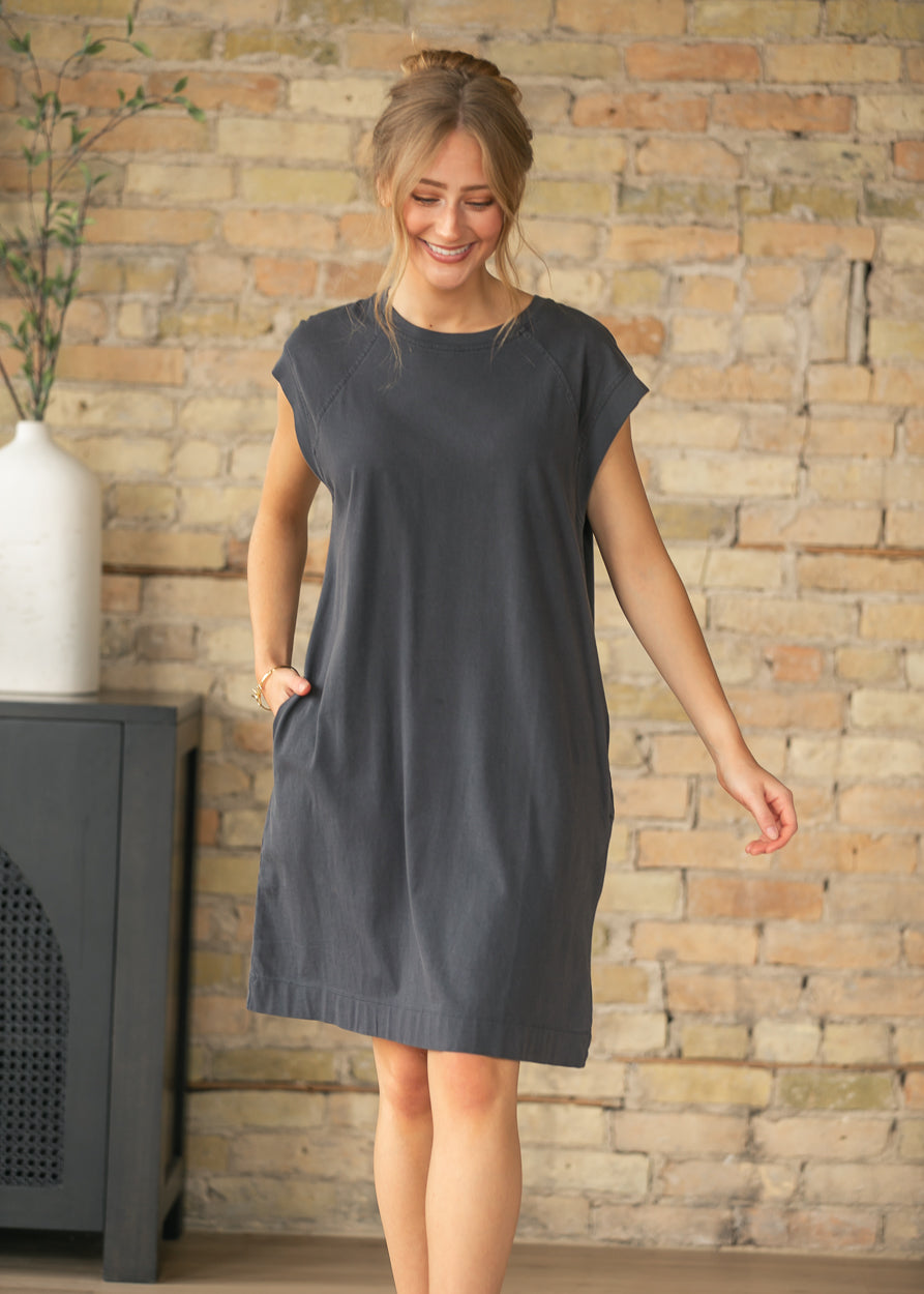 Charcoal Washed Jersey Midi Dress FF Dresses