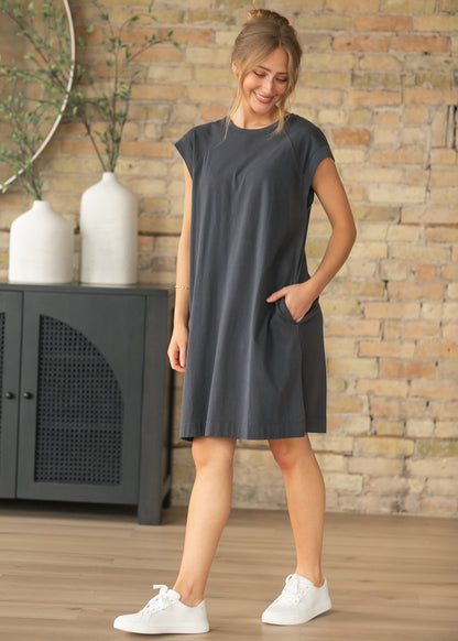 Charcoal Washed Jersey Midi Dress FF Dresses