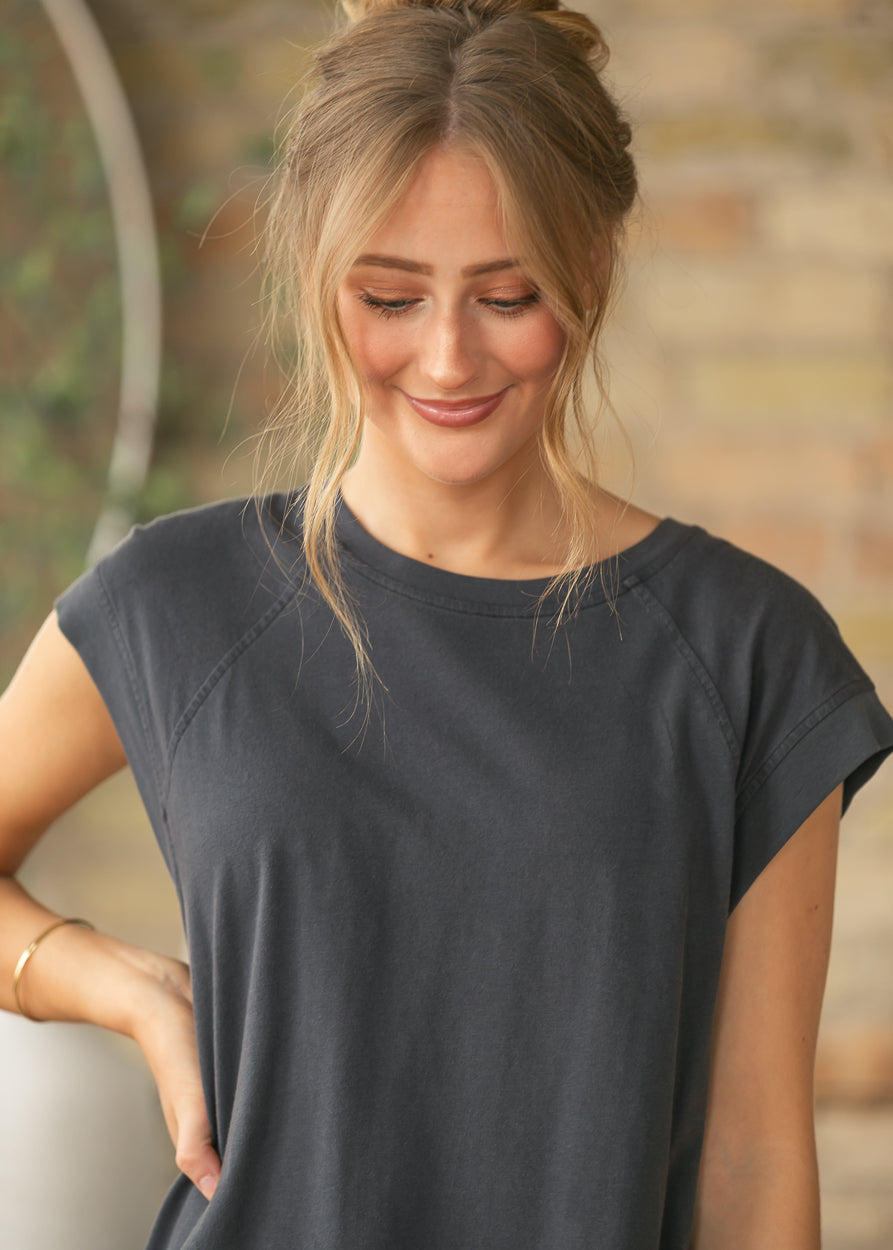 Charcoal Washed Jersey Midi Dress FF Dresses